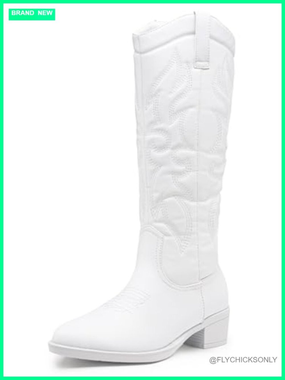 Knee High Western Cowboy Boots Faux Leather Low Block Heel Zip